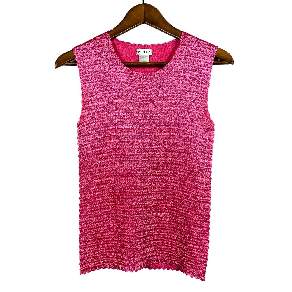 Nicola Crepe Crinkle Shirt Sleeveless Tank Pink Casual Top Blouse Y2K - L